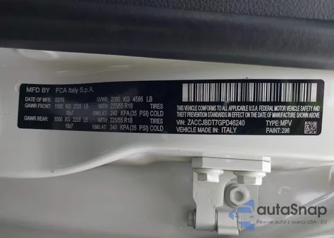 2016 Jeep Renegade Limited from USA, damaged, VIN ZACCJBDT7GPD46240